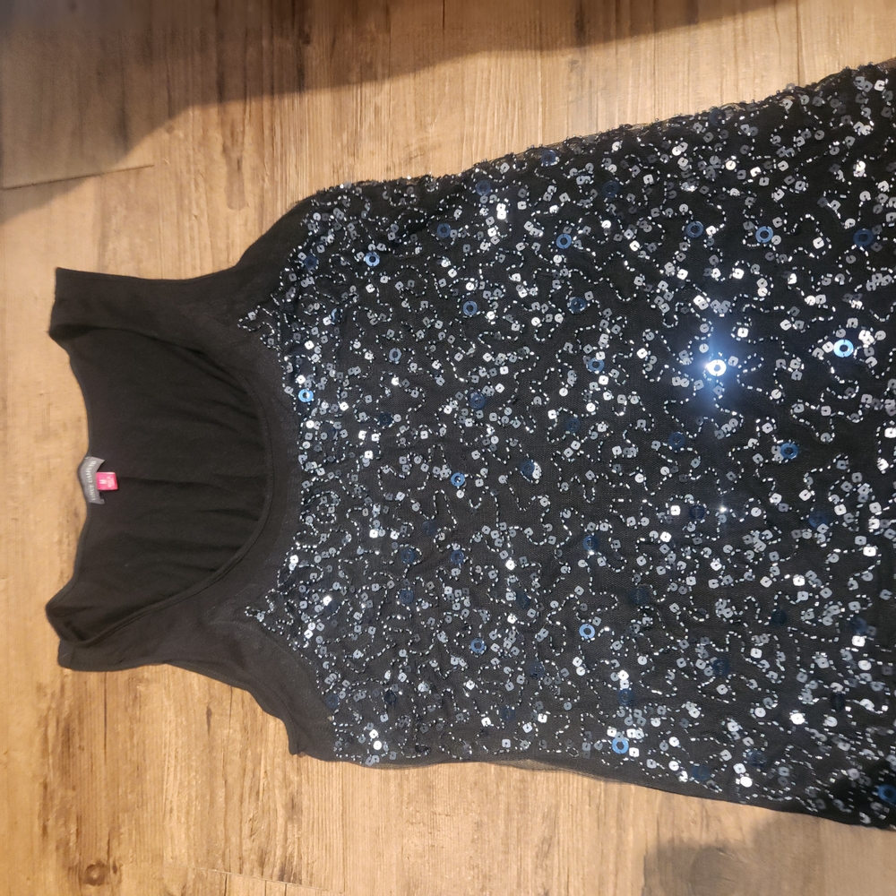 Vince Camuto Black Silver Sequin Sleeveless Top
